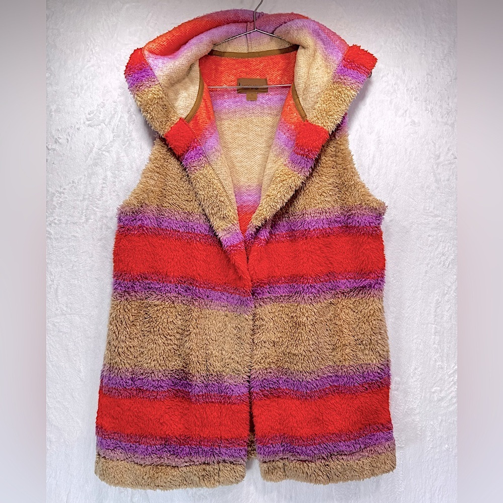 Koolaburra by Ugg Hooded Vest Vibrant Fuzzy Teddy Open Front Cozy Medium